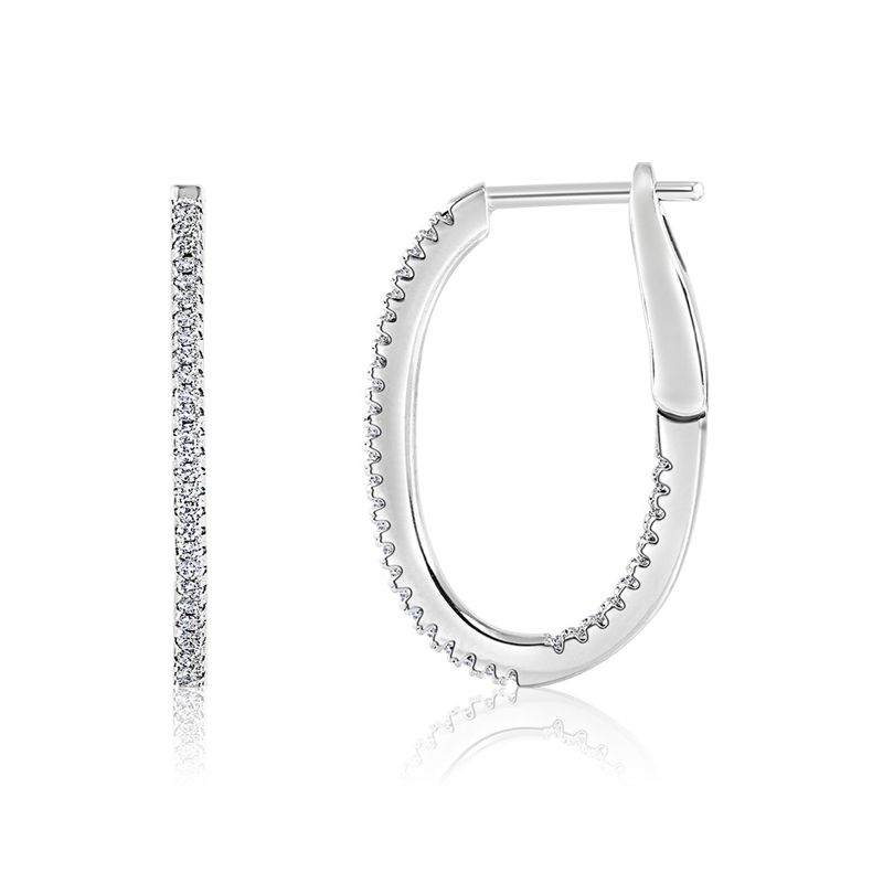 Sterling Silver and CZ Inside/Outside Oval Hoops - Click Image to Close